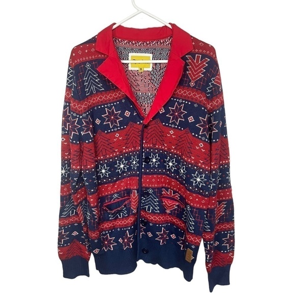 Tipsy Elves Red White Blue Collared Button Front Cardigan, XL - Picture 8 of 8